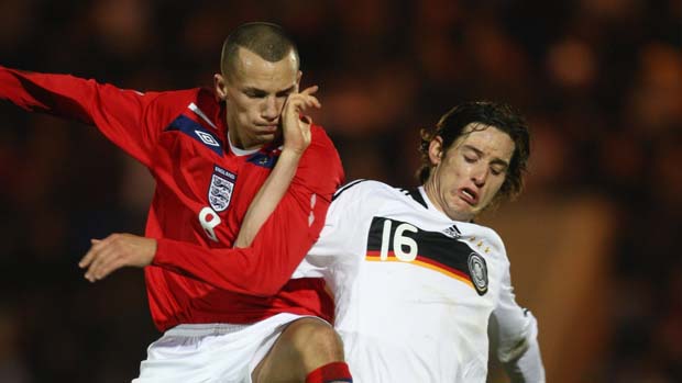 Danny Drinkwater in action for England U19s against Germany in 2008.